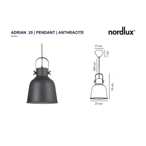 Nordlux Adrian 25 Indoor Living Dining Bedroom Pendant Ceiling Light in Anthracite (Diam) 25cm