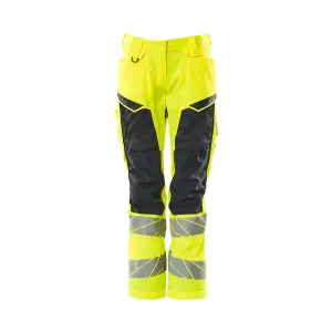 Mascot Accelerate Safe Ladies Diamond Fit Trousers with Kneepad Pockets (Hi-Vis Yellow/Navy)  (35.5) (Leg Length - Regular)