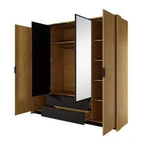 Spacious Oak Baltic & Black Wardrobe H2100mm W2230mm D590mm - Modern Design with Mirrored Doors