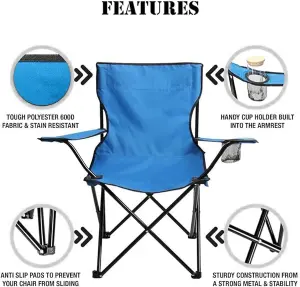 Compact Quick Folding Camping Chair with Arm Rest Carrying Bag and Drink Holder for Outdoor Use (Blue)