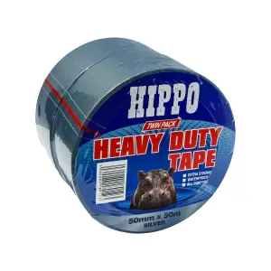 Hippo Heavy Duty Tape 50mm x 50m Twin Pack - Silver