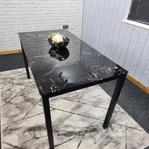 Dining Table Black Glass Kitchen Place for 6 Seats, Dining Table Only (Black H 75 x L 134 x W 70 cm)