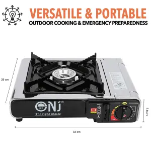 NJ-500 Portable Camping Gas Stove Single Burner Cooker 2.2kW Stainless Steel with Carry Case + Bag