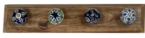 Wall Mounted Coat Hooks,Wood & Ceramic,Blue and Green