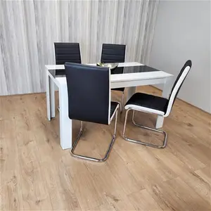 Dining Table And 4 Faux Leather Black White Padded Chairs High Gloss Wood Dining Kitchen Set Of 4 Metro Lane