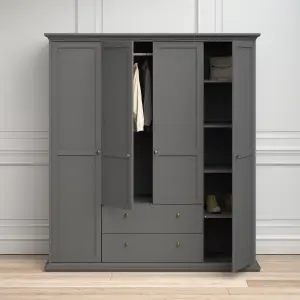 Paris Wardrobe with 4 Doors and 2 Drawers in Matt Grey