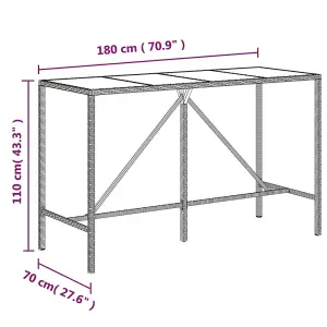 Berkfield Bar Table with Glass Top Grey 180x70x110 cm Poly Rattan