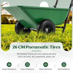 COSTWAY Dual-Wheel Wheelbarrow 80 L Volume Garden Utility Cart W/ Foldable Handle