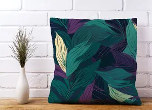 Green Purple Tropical Leaves Cushions 45cm x 45cm