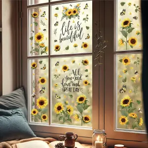 Sunflowers Watercolour with Butterflies and Bees Spring Window Clings