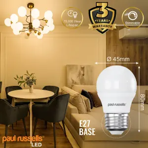 paul russells LED Golf Dimmable Bulb Edison Screw ES E27, 5.5W 470Lumens G45, 40w Equivalent, 2700K Warm White Light