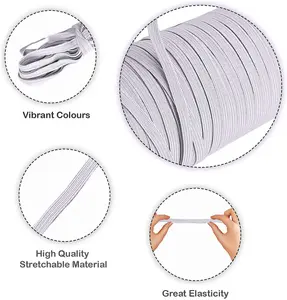 12mm Wide Flat Elastic Band, Stretchable Elastic Cord Flat Tape, White - 25 metres