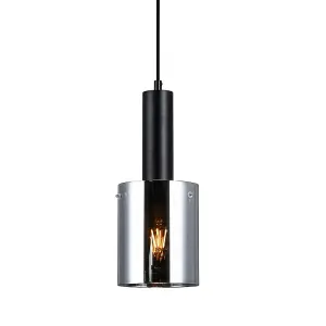 Luminosa Modern Hanging Pendant Black 1 Light  with Glass, Smoky Shade, E27