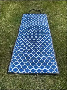 Garden Reversible Mat Weather UV Resistant Outdoor Indoor Rug Durable for Patio Deck Garden Kitchen Living Room Blue 90 x 150 cm