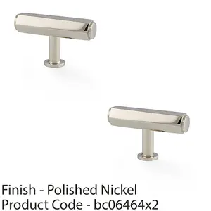 2 PACK - Industrial Hex T Bar Cabinet Door Knob - 55mm x 38mm Polished Nickel Pull Handle