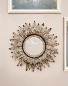 Bronze Feathered Frame Hanging Mirror 40cm