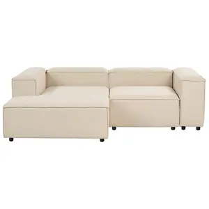 Right-Hand Corner Sofa with Ottoman ARDAL Beige Fabric 2 Seater Right Hand