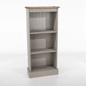 Premium Corona Grey Wax Narrow Bookcase with Antique Wax Top