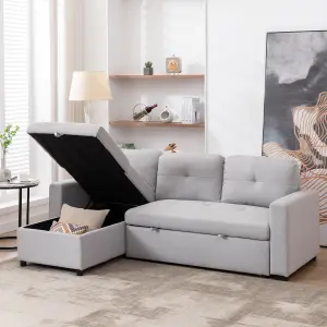 Newport Fabric Corner Large 3 Seater Sofa Bed With Storage Left Or Right Side (Light Grey)