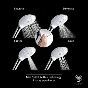 Mira Showers 130mm Switch Shower Head White 4 Spray Modes + 1.25 White Hose