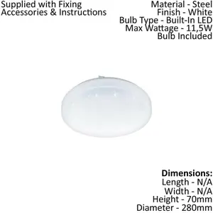 Wall Flush Ceiling Light White Shade White Plastic With Crystal Effect LED 11.5W