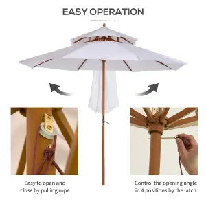 Outsunny Garden Wood Patio Parasol Sun Shade Outdoor Umbrella Canopy Cream