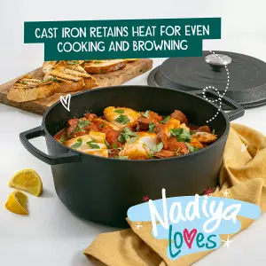 Prestige Nadiya Black Round Cast Iron Dishwasher Safe Induction Suitable Casserole Dish with Lid 4.5L