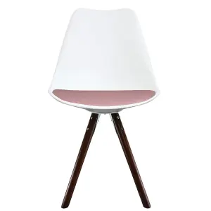 Soho White & Blush Pink Plastic Dining Chair with Pyramid Dark Wood Legs