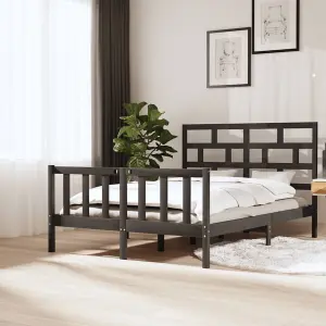 Berkfield Bed Frame Grey Solid Wood Pine 160x200 cm 5FT King Size