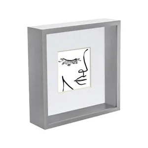 Nicola Spring 3D Deep Box Photo Frame with 4" x 4" Mount - 8" x 8" - Grey