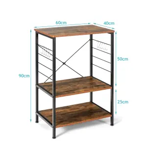 Costway 3-Tier Kitchen Shelf Microwave Stand Baker Rack W/ 10 Hanging Hooks & Open Shelves