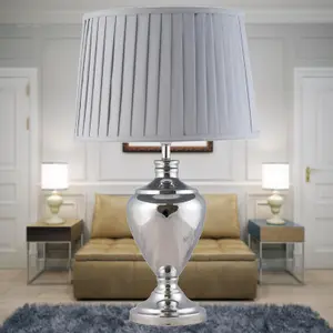 First Choice Lighting Wessex Chrome Grey 58 cm Table Lamp With Shade