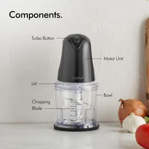 VonShef Mini Chopper 500ml Electric Food Chopper Black Small Food Processor 2 Speeds, Plastic Bowl & Stainless Steel Blades