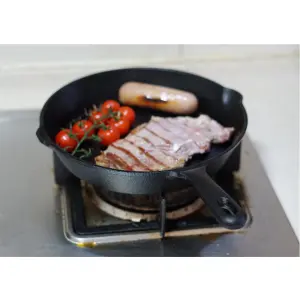 Cast Iron Skillet Pan Non Stick Round Frying Grill Kitchen Fry Cooking Cookware