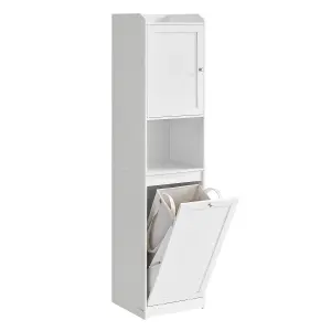 VASAGLE Tall Bathroom Cabinet with Laundry Basket, Storage Unit, Removable Laundry Basket with Handles, Cloud White