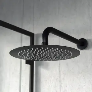 Nes Home Round Modern Bathroom Thin 200mm Shower Head Matte Black