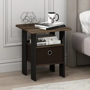 Joseph Side Table Nightstand with Bin Drawer, 2 per set (Set of 2) Walnut