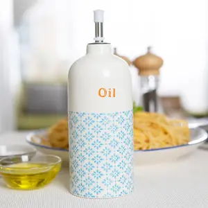 Nicola Spring - Hand-Printed Olive Oil Pourer Bottle - 500ml - Blue