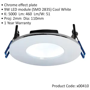 Chrome Recessed Bathroom Downlight - 9W Cool White LED Slim Ceiling Light