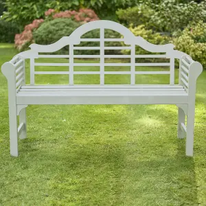 Greenhurst PU Coated Lutyens Garden Bench FSC Acacia Hardwood Painted Pearl White W129 x D52 x H89cm