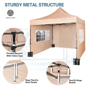 MCC Direct Maximus 3x3 Heavy Duty Pop up Beige Gazebo With Sides