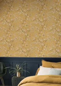 Rasch Denzo Blossom Mustard and Cream Wallpaper