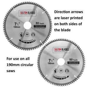 Saxton TCT19080T TCT Circular Saw Blade 190mm x 80 Teeth x 30mm Bore + 16, 20 and 25mm Rings