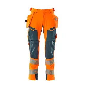 Mascot Accelerate Safe Trousers with Holster Pockets - Hi-Vis Orange/Dark Petroleum   (40.5) (Leg Length - Long)