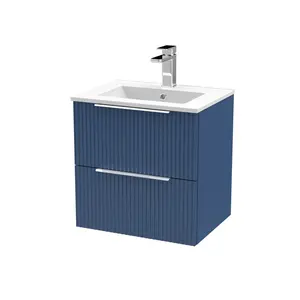 Fluted 500mm Wall Hung Single Vanity Unit Satin Blue