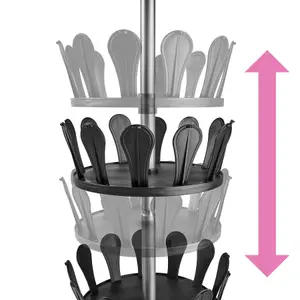 Shoe Rack - storage carousel, 8 rotating tiers for 96 shoes, height-adjustable clamping mechanism - black