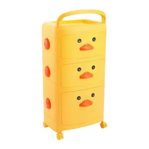 3 Tier Cute Yellow Duck Plastic Pull Out Drawer Storage Cabinet Cart with Wheels 870 mm (H)