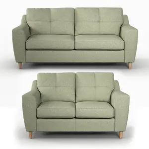 Baxter Sage Tufted Fabric Sofa Suite 3 Seater and 2 Seater Sofa