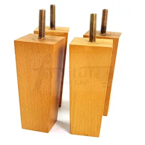 4 x SOLID WOOD FURNITURE FEET 100mm HIGH REPLACEMENT FURNITURE LEGS SOFAS CHAIRS STOOLS M8 Oak