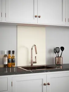 Cotton Cream Glass Kitchen Self Adhesive Splashback 600mm x 750mm